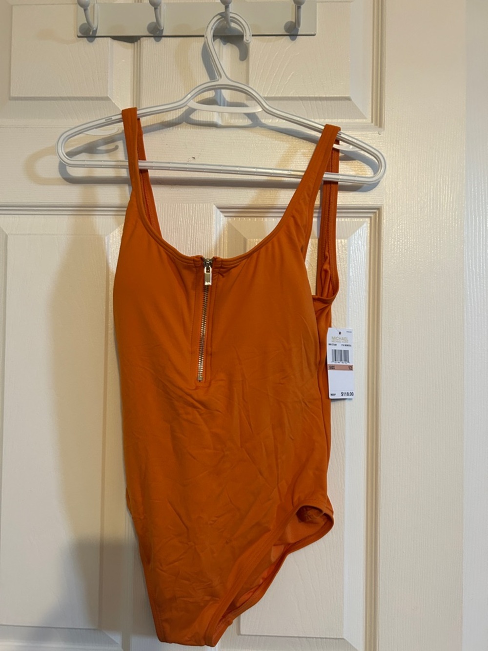 Michael Kors Zip-Front One-Piece Swimsuit (in mimosa color)